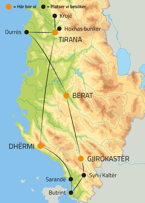 Geografisk karta över Albanien.